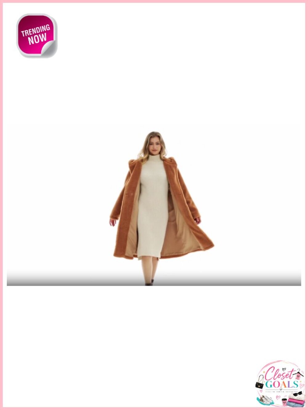 Womens Long Fleece Sherpa Hooded Jacket Faux Fur Winter Coat Pockets - Picture 6 of 6